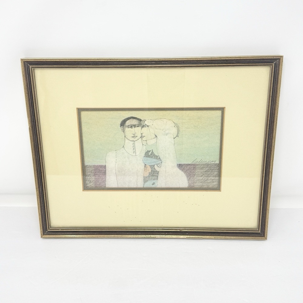 Frank Rakoncay Original Signed Oil Pastel Pencil Art Figurative Drawing Couple